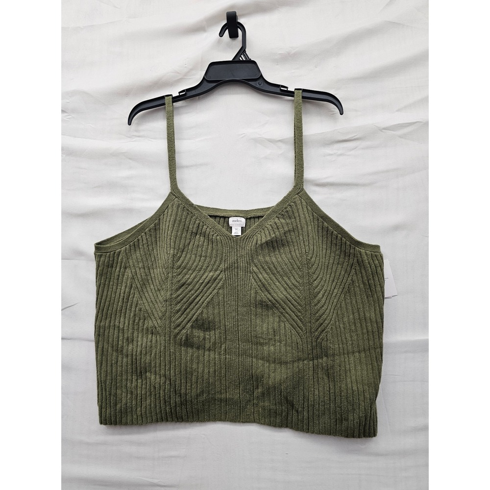 Auden Womens Ribbed Pullover Cami Top Green Cotton Blend Casual Size 3X